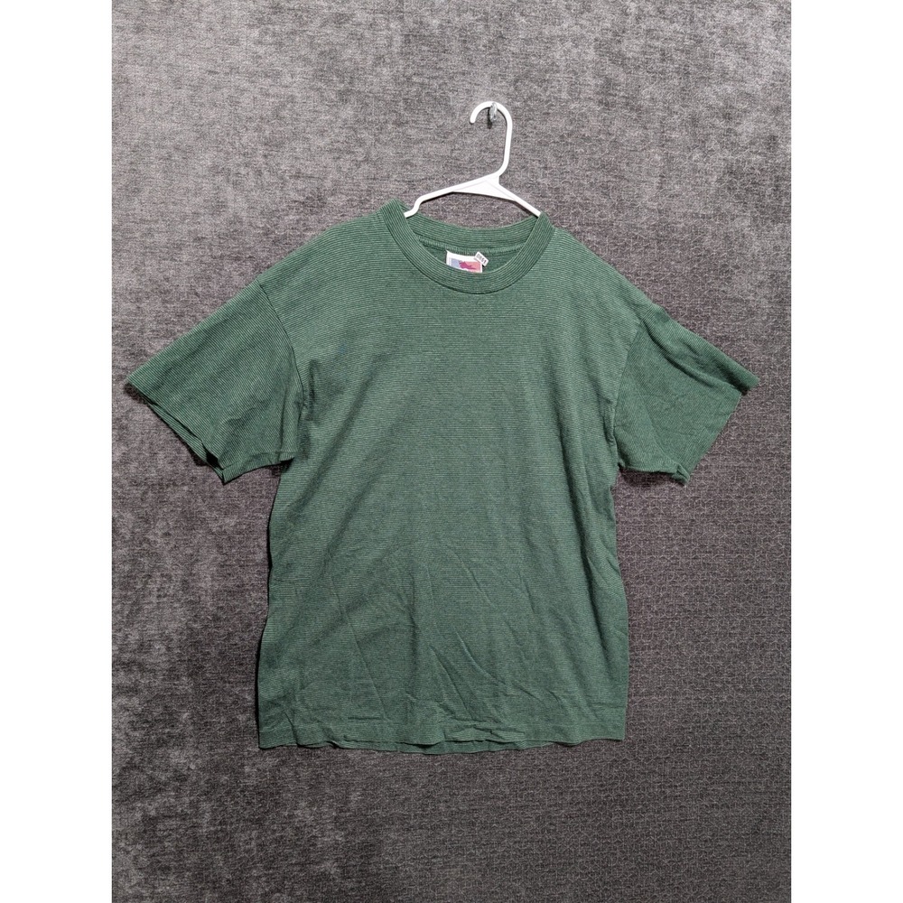 Vintage American Spirit Green Micro Stripe T-Shirt XL Made in USA 90s Crew Neck